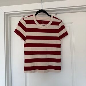 American Eagle Striped Short Sleeve Tee in Red and Cream